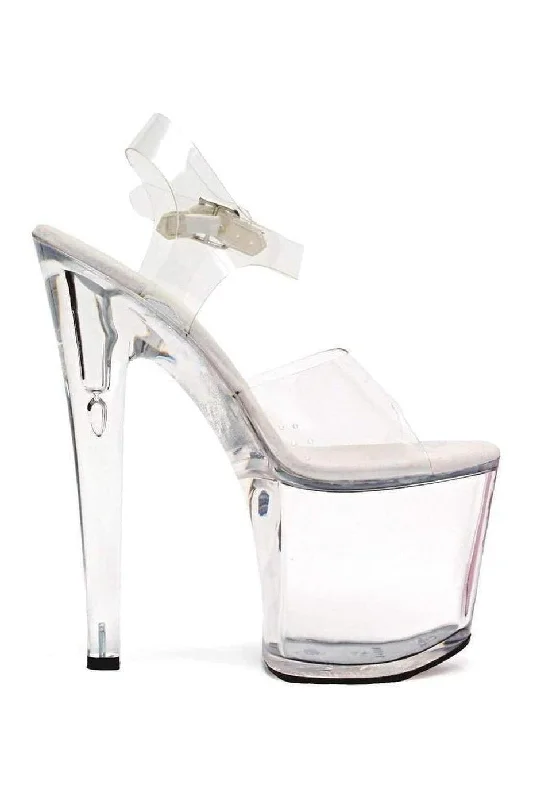 Women's Leather Heeled Sandals with Chunky Heel and Buckle Detail in Brown for a Rustic and Trendy Appeal821-BROOK Platform Sandal | Clear Vinyl Women's Leather Heeled Sandals with Chunky Heel and Buckle Detail in Brown for a Rustic and Trendy Appeal821-BROOK Platform Sandal | Clear Vinyl