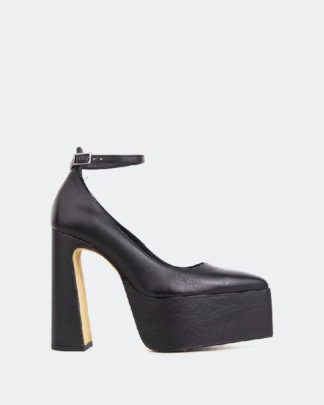 Women's pointed - toe slingback stiletto heel pumps in a peep - toe designAdina Black Leather Women's pointed - toe slingback stiletto heel pumps in a peep - toe designAdina Black Leather