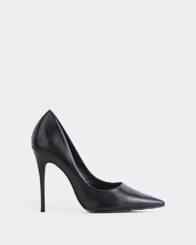 Women's hypoallergenic stiletto heel pumps for sensitive skinTeeva Black Leather