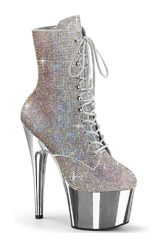 women's ankle boots for rainy weatherADORE-1020CHRS Ankle Boot | Silver Faux Suede
