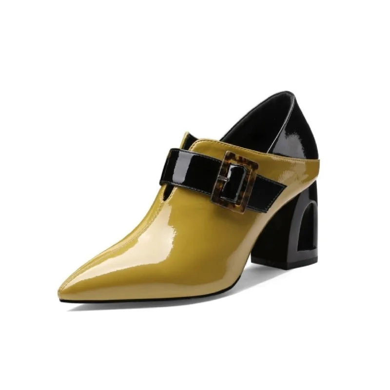 Women's satin - lined stiletto heel pumps for extra comfortTinaCus Women's Handmade Glossy Patent Leather Pointed Toe Mid Block Heel Assorted Color Pump Shoes with Buckle Desor Women's satin - lined stiletto heel pumps for extra comfortTinaCus Women's Handmade Glossy Patent Leather Pointed Toe Mid Block Heel Assorted Color Pump Shoes with Buckle Desor