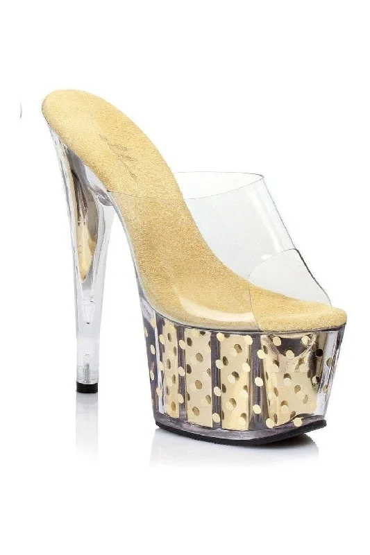 Women's Sling - Back Heeled Sandals with Cut - Out Sides in Gray for a Modern and Stylish Summer Shoe709-BRIELLE Platform Slide  | Clear Vinyl