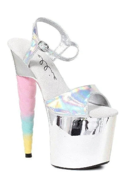 Plus Size Women's Peep - Toe Heeled Sandals with Block Heel in Navy for a Classic and Versatile Office - Appropriate Pair777-GIDDY Platform Sandal | Silver Faux Leather Plus Size Women's Peep - Toe Heeled Sandals with Block Heel in Navy for a Classic and Versatile Office - Appropriate Pair777-GIDDY Platform Sandal | Silver Faux Leather