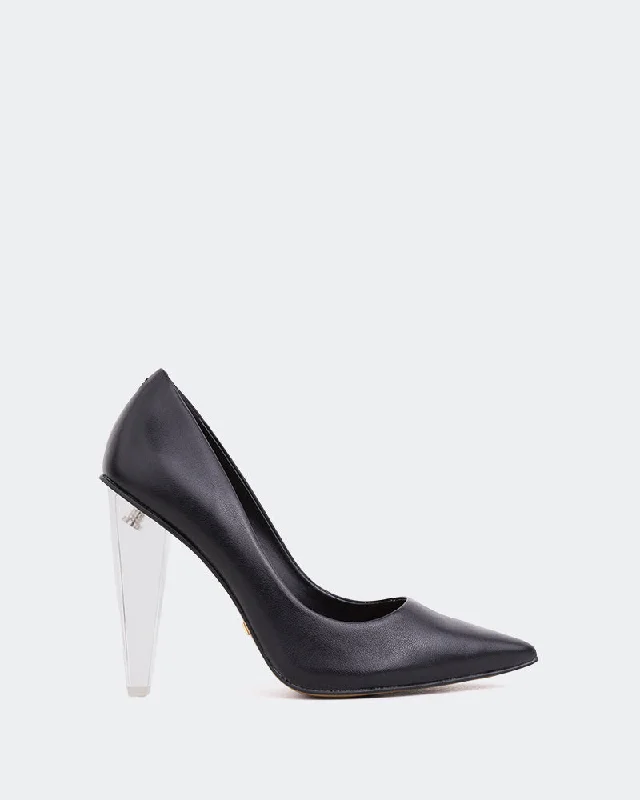 Women's prom stiletto heel pumps in a shimmery fabricRoubi Black Leather