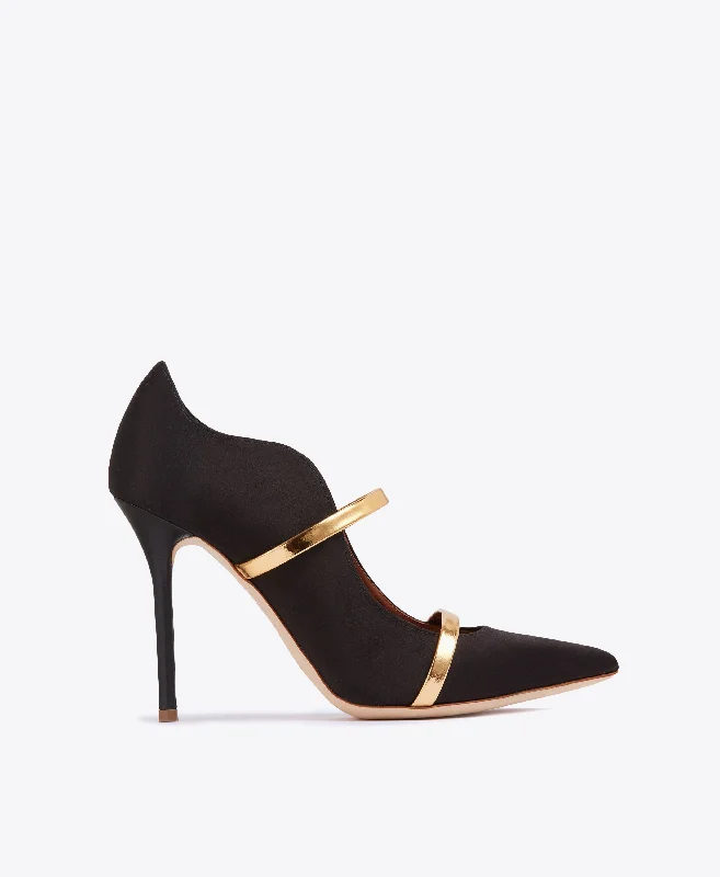 Women's bronze stiletto heel pumps for a warm and metallic lookMaureen 100 Black & Gold Satin Pumps Women's bronze stiletto heel pumps for a warm and metallic lookMaureen 100 Black & Gold Satin Pumps