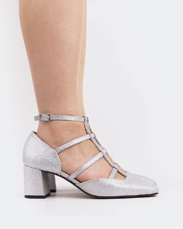 Women's adjustable - strap stiletto heel pumps for a customizable fitParsons Silver Glitter Women's adjustable - strap stiletto heel pumps for a customizable fitParsons Silver Glitter