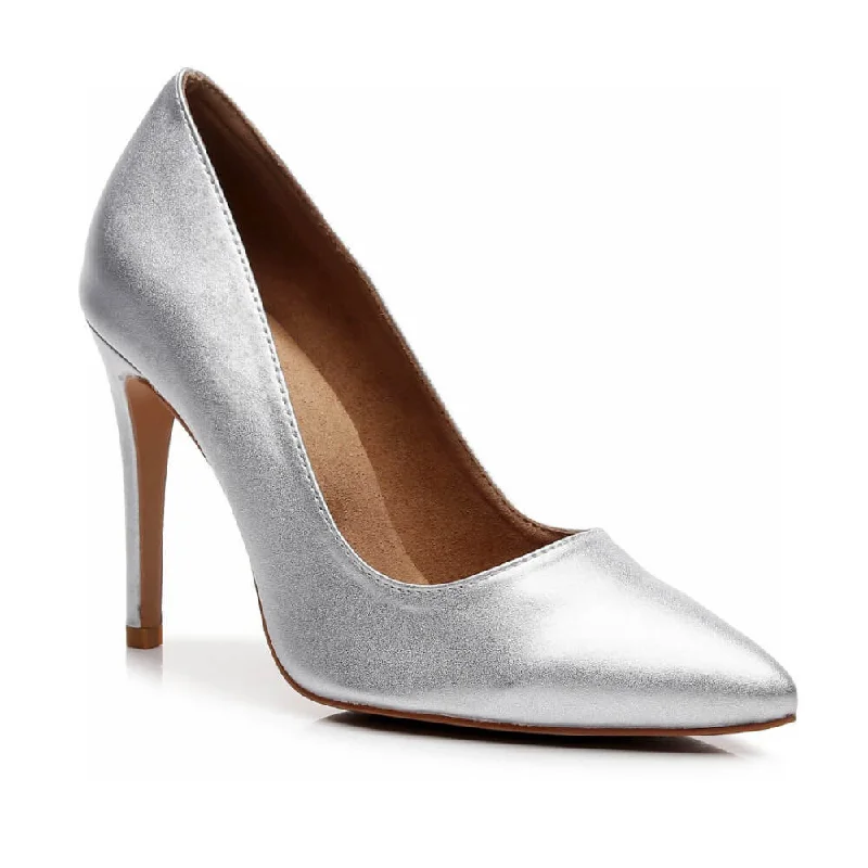 Women's tassel - adorned stiletto heel pumps for a bohemian touchAdira - Matte Silver Vegan Leather - Street Sole