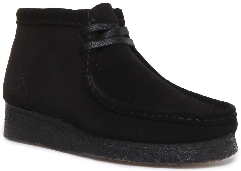 women's heeled ankle bootsClarks Originals Wallabee Boot In Black Suede