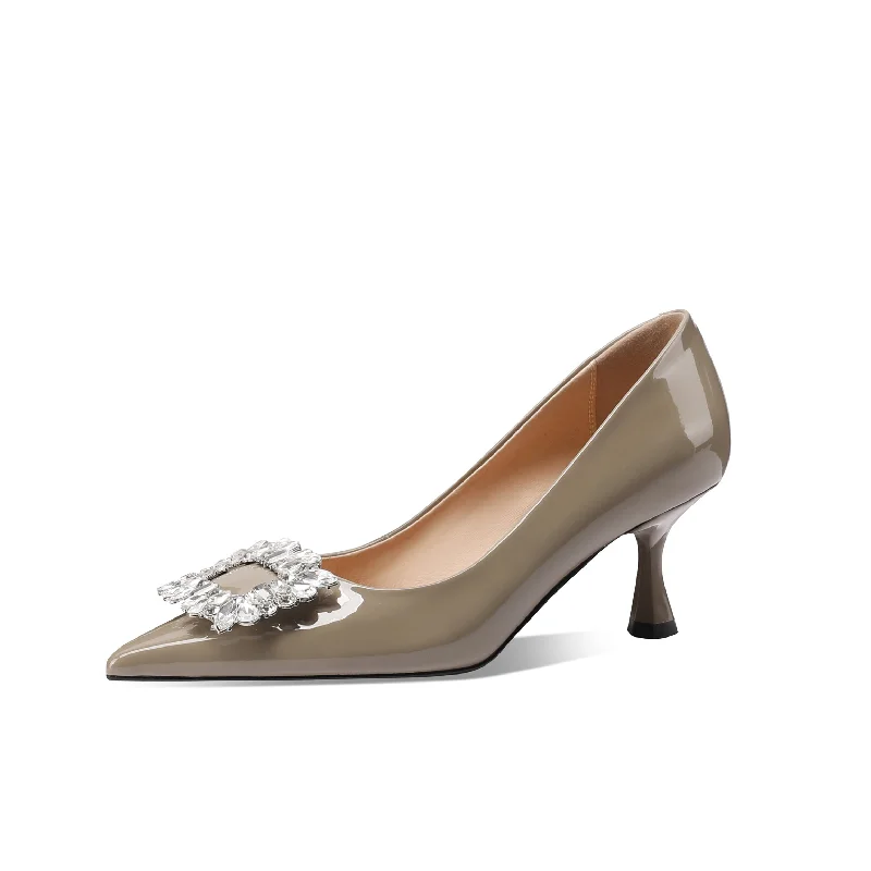 Women's business meeting stiletto heel pumps with a professional lookTinaCus Patent Leather Handmade Women's Pointed Toe Kitten Heel Pumps