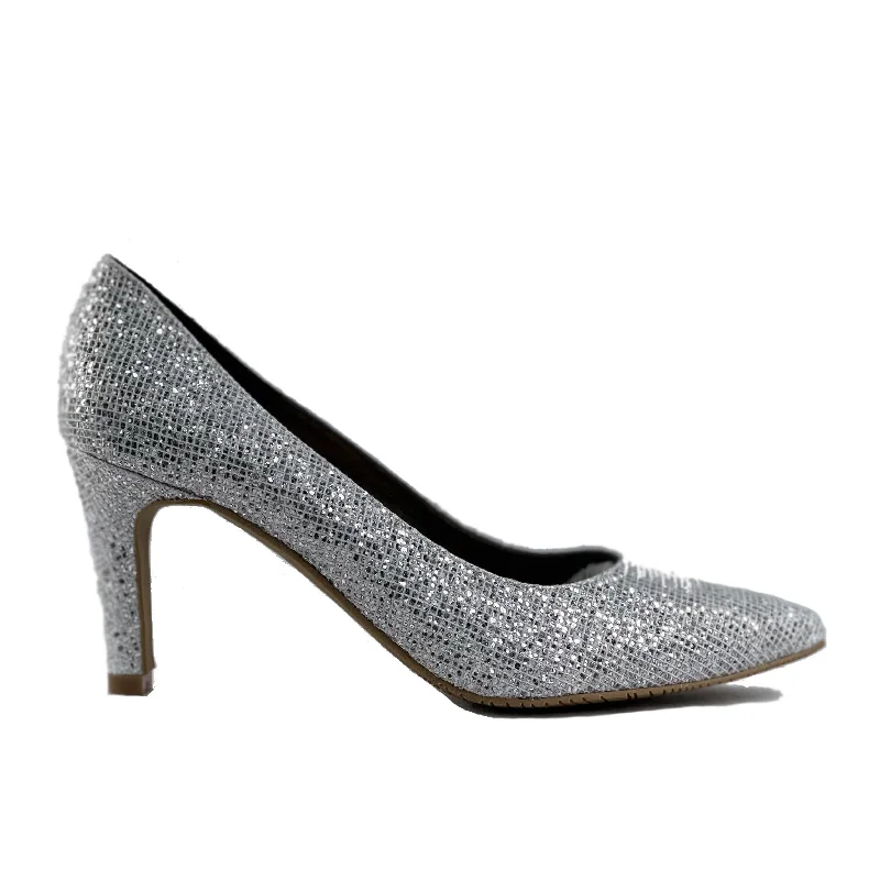 Women's non - slip stiletto heel pumps for safety on slippery floors'Medina' silver glitter vegan mid-stiletto by Zette Shoes Women's non - slip stiletto heel pumps for safety on slippery floors'Medina' silver glitter vegan mid-stiletto by Zette Shoes