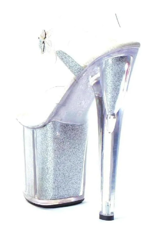 Women's Mesh Heeled Sandals with High Heel and Ankle Strap in Silver for a Contemporary and Stylish Look821-GLITTER Platform Sandal | Clear Vinyl Women's Mesh Heeled Sandals with High Heel and Ankle Strap in Silver for a Contemporary and Stylish Look821-GLITTER Platform Sandal | Clear Vinyl