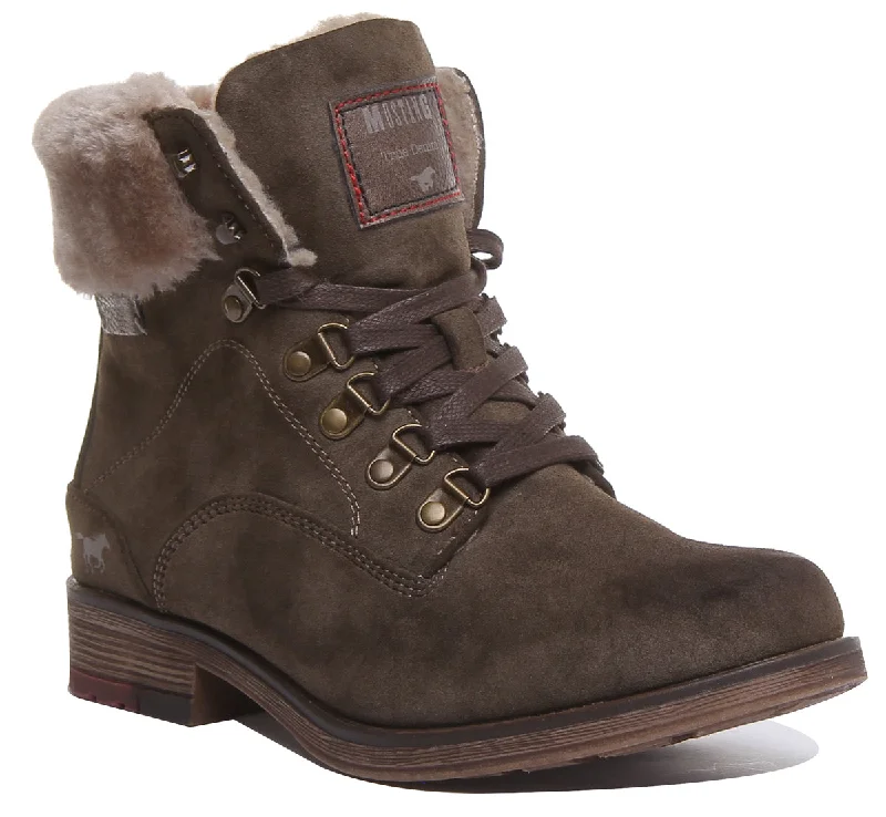 women's ankle boots for rainy weatherMustang 1295-609 In Olive For Womens
