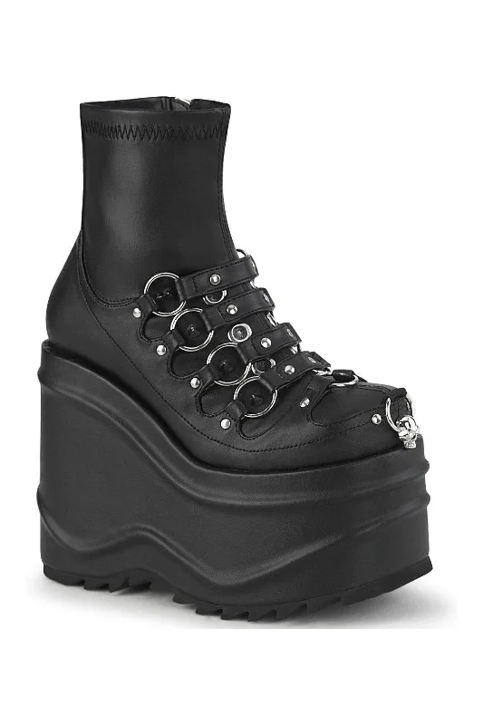 women's ankle boots with adjustable strapsWAVE-110 Ankle Boot | Black Faux Leather