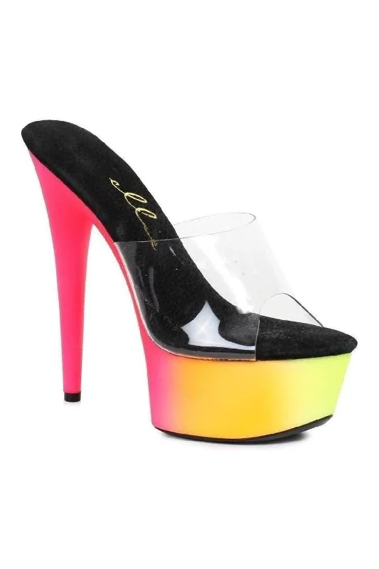 Women's Chunky Heeled Sandals with Studded Detail in Black for a Punk - Inspired and Edgy Style609-SHERBERT Platform Slide | Multi-Color Vinyl Women's Chunky Heeled Sandals with Studded Detail in Black for a Punk - Inspired and Edgy Style609-SHERBERT Platform Slide | Multi-Color Vinyl