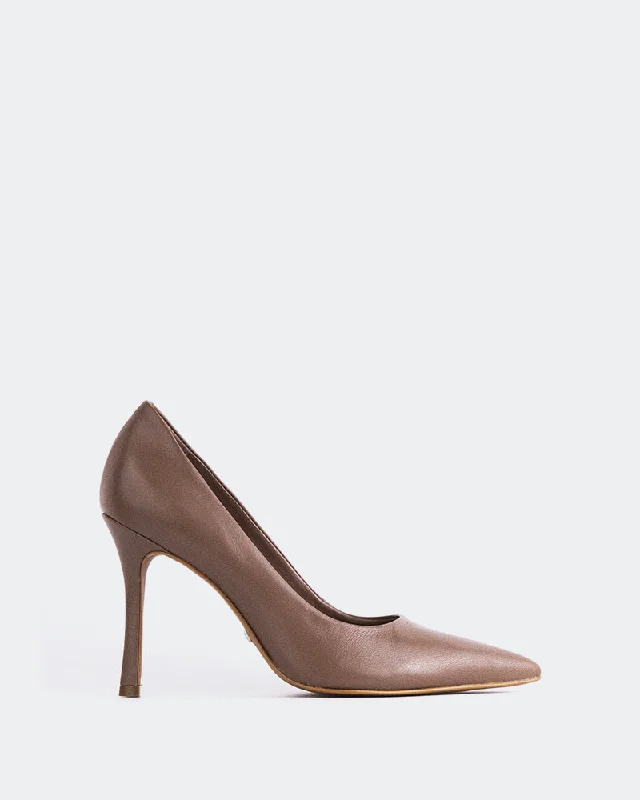 Women's padded - insole stiletto heel pumps for added comfortMoraya Brown Leather