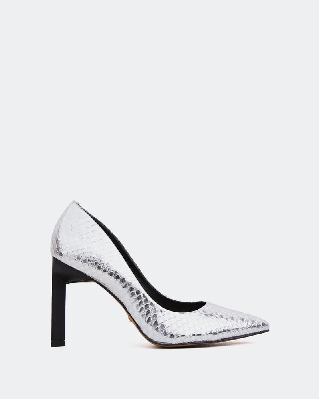 Women's cork - sole stiletto heel pumps for a natural touchBrielle Silver Snake