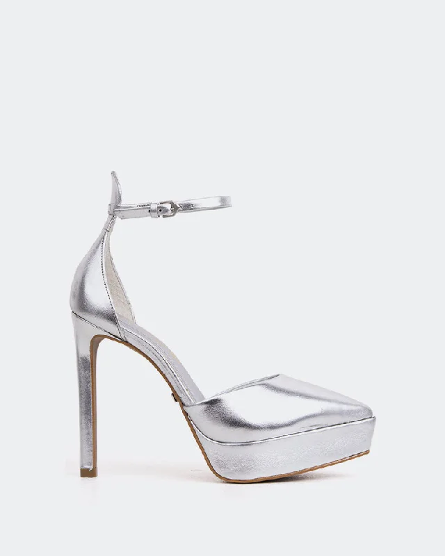 Women's snakeskin - embossed stiletto heel pumps for a bold statementCharmed Silver Metal Women's snakeskin - embossed stiletto heel pumps for a bold statementCharmed Silver Metal