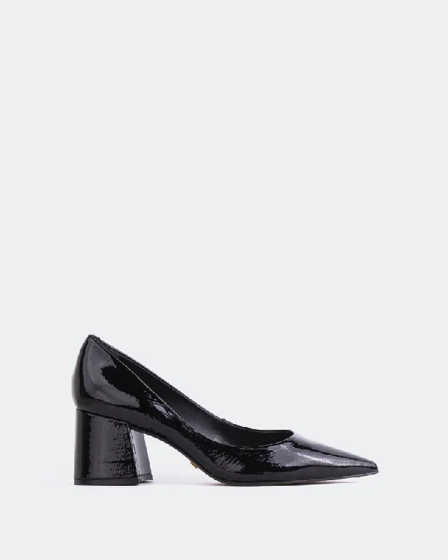 Women's pointed - toe slingback stiletto heel pumps in a peep - toe designJosephine Black Naplack Women's pointed - toe slingback stiletto heel pumps in a peep - toe designJosephine Black Naplack