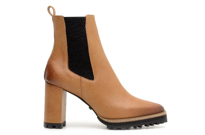 Women's metallic leather stiletto heel pumps with a reflective surface'Blake' vegan leather chelsea with high heel by Zette Shoes - tan Women's metallic leather stiletto heel pumps with a reflective surface'Blake' vegan leather chelsea with high heel by Zette Shoes - tan