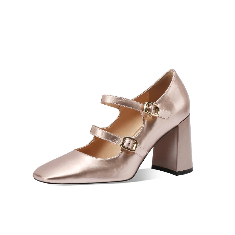 Women's water - resistant stiletto heel pumps for unexpected situationsTinaCus Women's Handmade Genuine Leather Square Toe Double Buckles High Heel Pumps Women's water - resistant stiletto heel pumps for unexpected situationsTinaCus Women's Handmade Genuine Leather Square Toe Double Buckles High Heel Pumps
