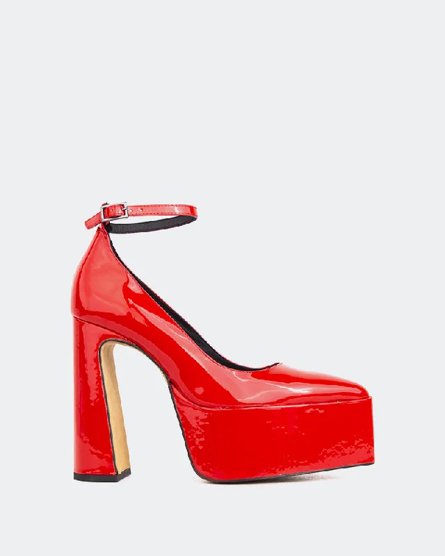 Women's royal blue stiletto heel pumps for a formal eventAdina Red Patent