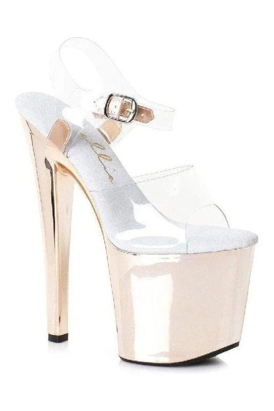 Plus Size Women's Gladiator - Style Heeled Sandals with Multiple Straps in Tan for a Boho - Inspired Ensemble821-BRIA Platform Sandal | Clear Vinyl Plus Size Women's Gladiator - Style Heeled Sandals with Multiple Straps in Tan for a Boho - Inspired Ensemble821-BRIA Platform Sandal | Clear Vinyl