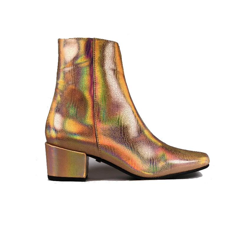 Women's breathable stiletto heel pumps for warm weather'Jacqui' vegan-leather ankle boot by Zette Shoes - holographic rose gold Women's breathable stiletto heel pumps for warm weather'Jacqui' vegan-leather ankle boot by Zette Shoes - holographic rose gold