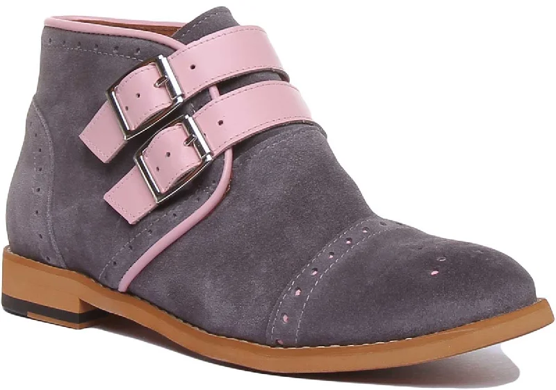 women's ankle boots with embroideryJustin Reece Imogen In Greypink