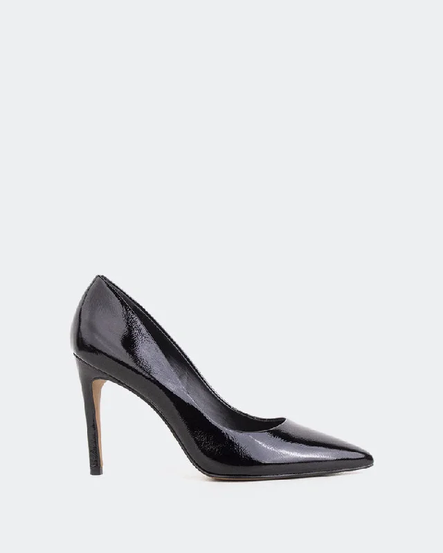 Women's ankle - strap stiletto heel pumps with a cut - out detailLove Black Naplack Women's ankle - strap stiletto heel pumps with a cut - out detailLove Black Naplack