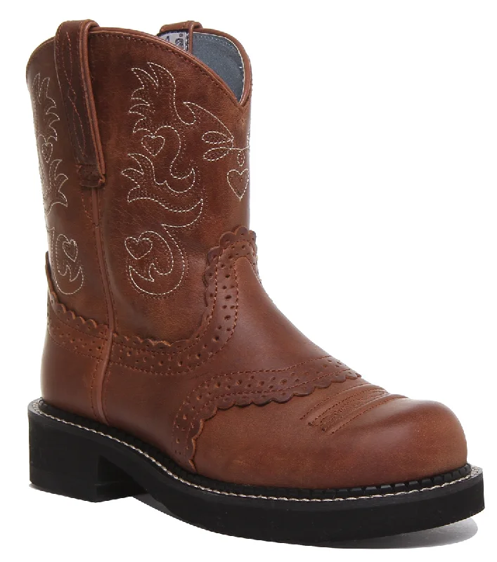 women's ankle boots with pointed toeAriat Fatbaby Saddle In Brown White