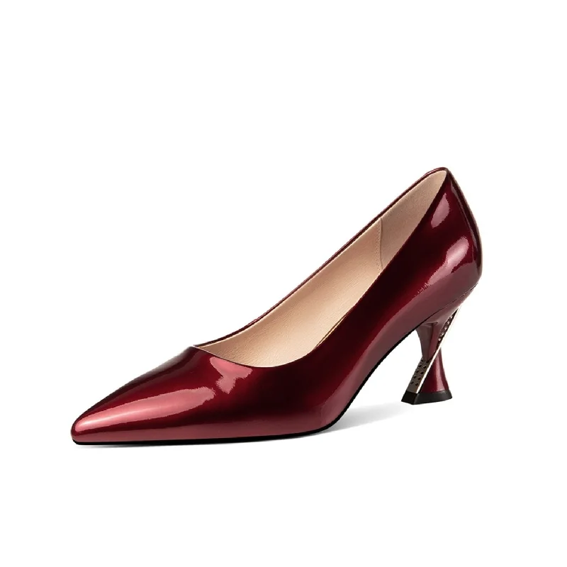 Women's tassel - adorned stiletto heel pumps for a bohemian touchTinaCus Women's Handmade Patent Leather Special Heel Slip On Pointed Toe Pumps