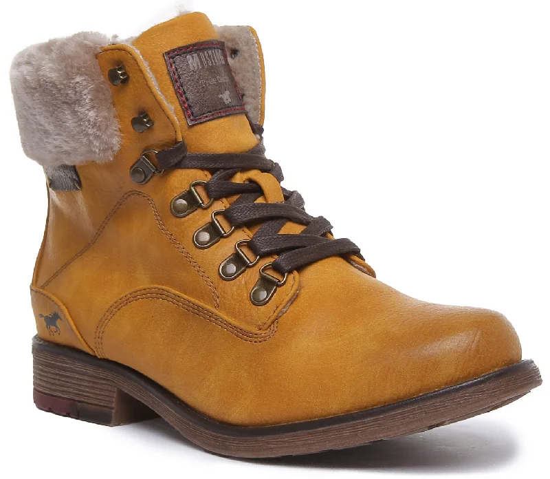 women's ankle boots for casual wearMustang 1295-609 In Yellow For Womens