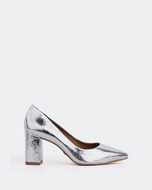 Women's hot pink stiletto heel pumps for a fun night outPeony Silver Croco