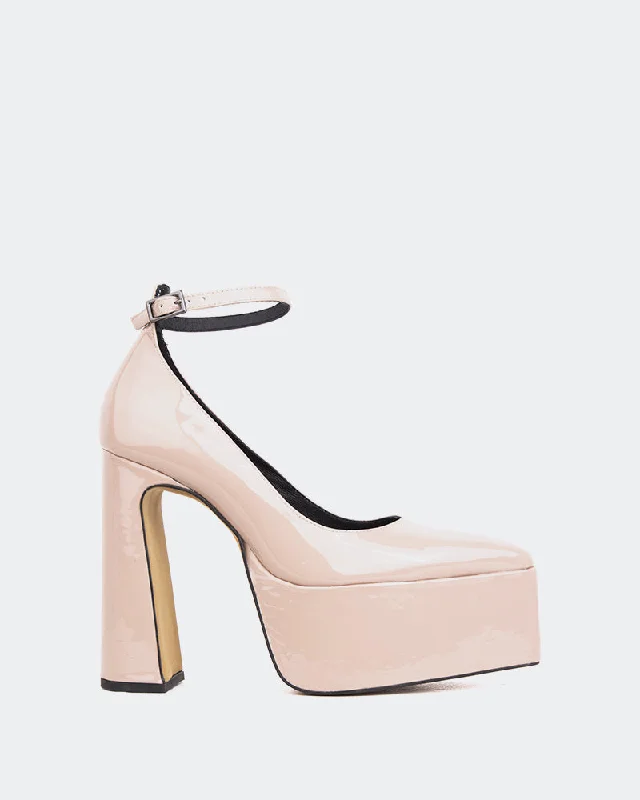 Women's metallic leather stiletto heel pumps with a reflective surfaceAdina Nude Patent Women's metallic leather stiletto heel pumps with a reflective surfaceAdina Nude Patent
