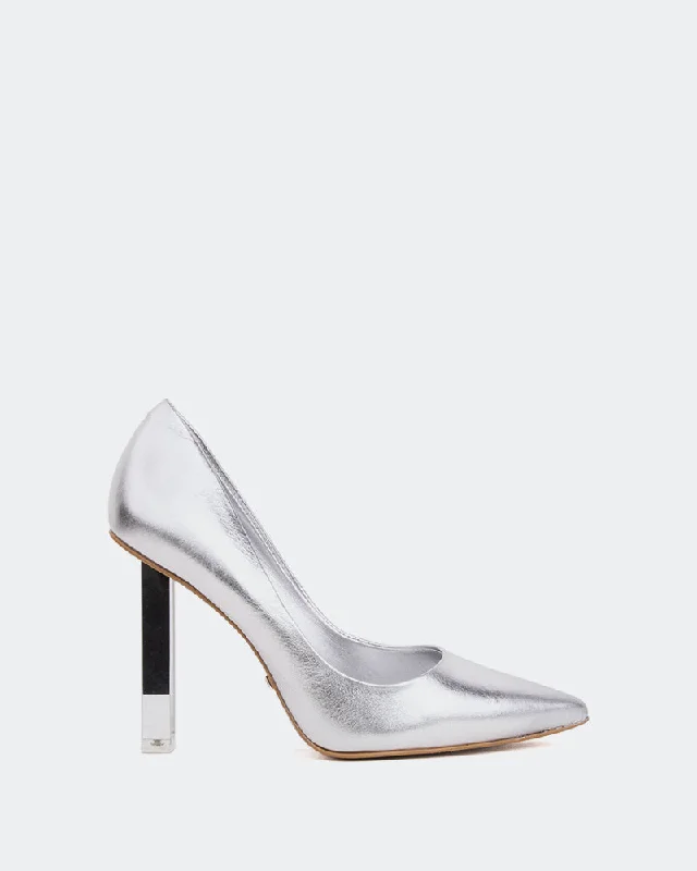 Women's platform stiletto heel pumps with a chunky soleOpium Silver Metal