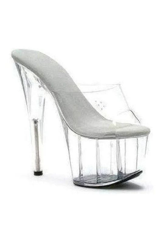 Women's Sling - Back Heeled Sandals with Cut - Out Sides in Gray for a Modern and Stylish Summer Shoe709-VANITY Platform Slide | Clear Vinyl Women's Sling - Back Heeled Sandals with Cut - Out Sides in Gray for a Modern and Stylish Summer Shoe709-VANITY Platform Slide | Clear Vinyl