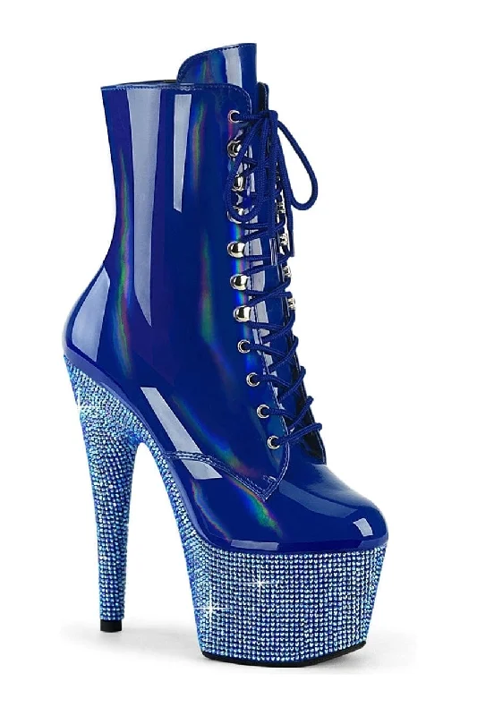women's ankle boots with over-the-knee lookBEJEWELED-1020-7 Blue Patent Ankle Boot