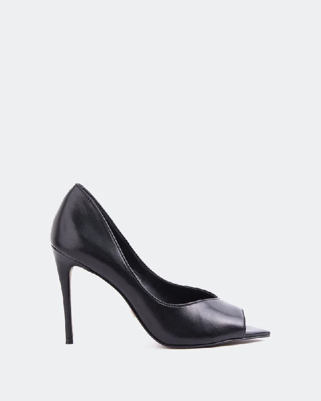 Women's satin - lined stiletto heel pumps for extra comfortPoise Black Leather