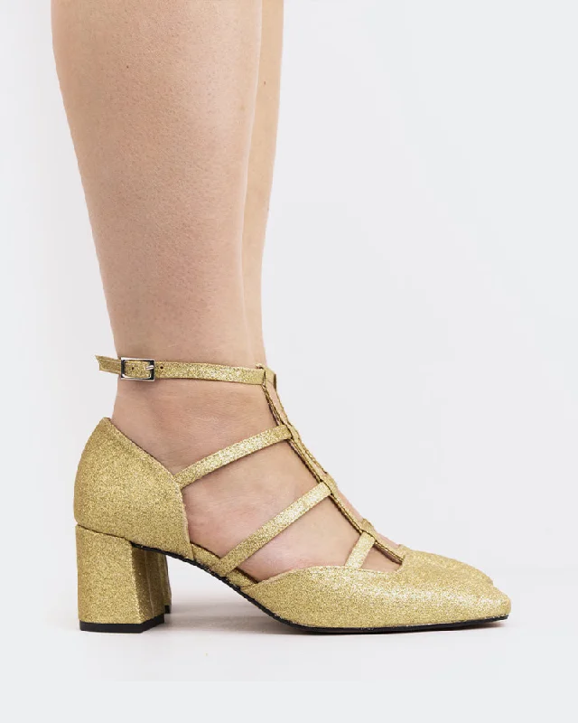 Women's stretchy stiletto heel pumps for easy on and offParsons Gold Glitter