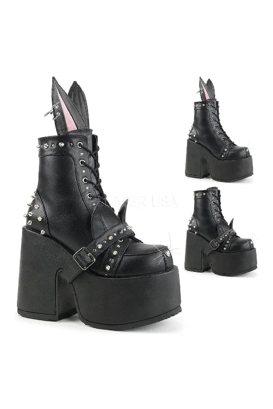 women's ankle boots with glitterCAMEL-202 Demonia Ankle Boot | Black Faux Leather
