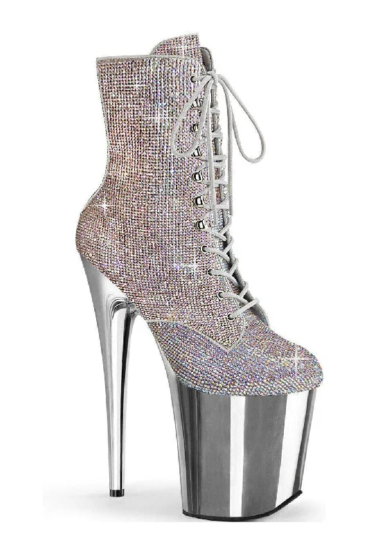 women's ankle boots with strapsFLAMINGO-1020CHRS Ankle Boot | Silver Faux Suede