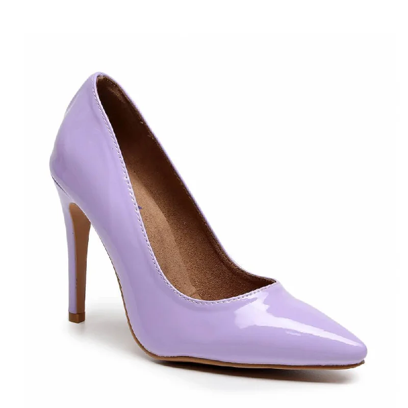 Women's strappy open - toe stiletto heel pumps with rhinestonesAdira - Lavender Vegan Patent - Street Sole Women's strappy open - toe stiletto heel pumps with rhinestonesAdira - Lavender Vegan Patent - Street Sole