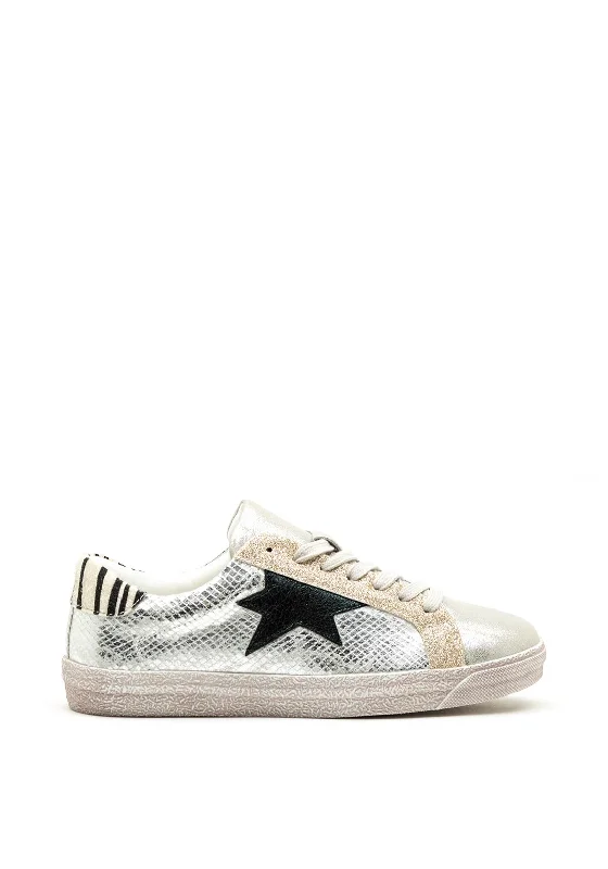 Zen Collection Metallic Star Trainers, Silver