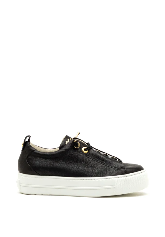 Paul Green Leather Elastic Lace Platform Trainers, Black