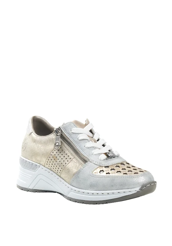 Rieker Leather Gold Panel Trainers, Silver