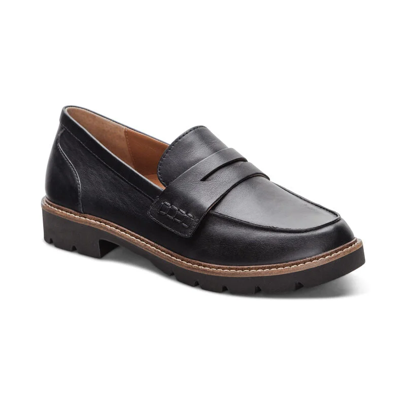 Women's open - toe fashion & dress shoes with a cork - wrapped heel for a summer - friendly style Aetrex Collette Loafer LL100 Black