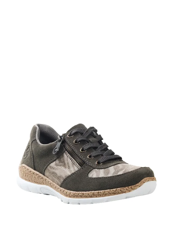 Rieker Leather Suede Panel Trainers, Green
