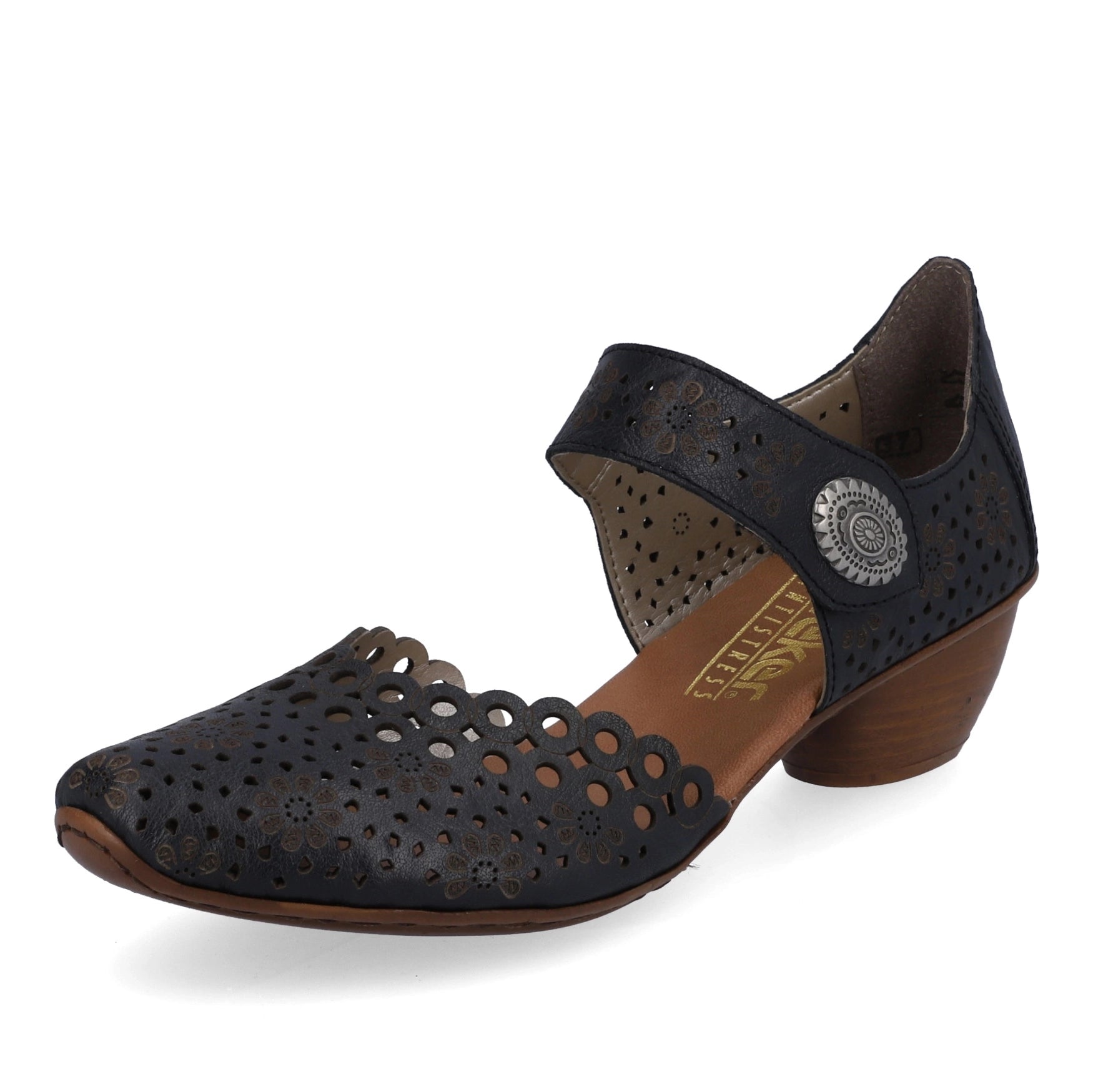 Women's open - toe fashion & dress shoes with a cork - wrapped heel for a summer - friendly style Rieker 43753-14 Mirjam Women's open - toe fashion & dress shoes with a cork - wrapped heel for a summer - friendly style Rieker 43753-14 Mirjam