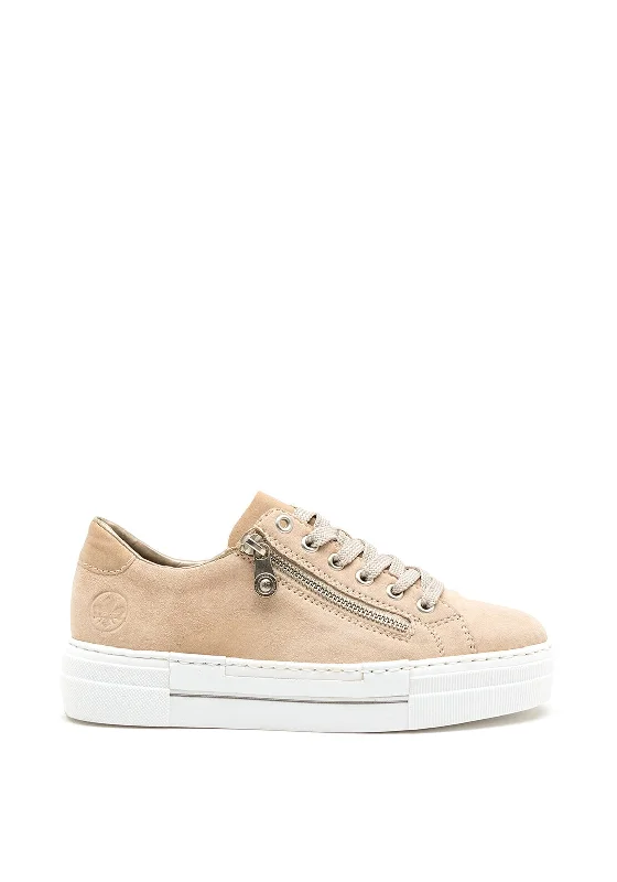 Rieker Womens Leather Memosoft Platform Trainers, Nude