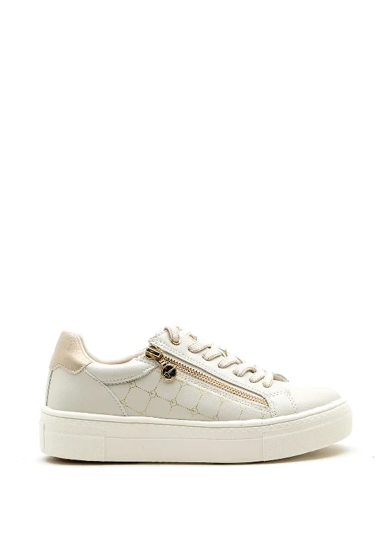 Tamaris Logo Print Zip Lace up Trainers, Light Grey